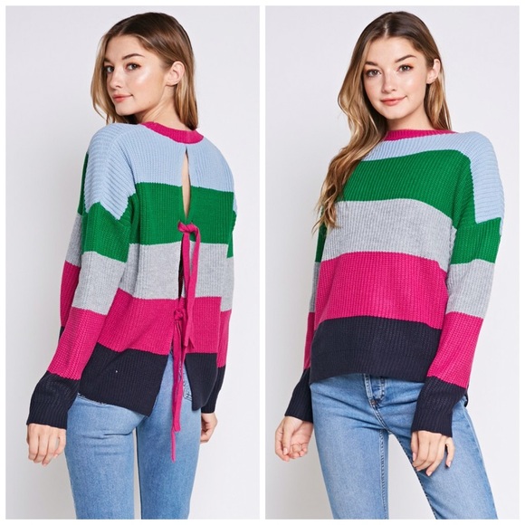 🛍LAST 1! So Fun!! Color Block Back Tie Sweater - Picture 3 of 6